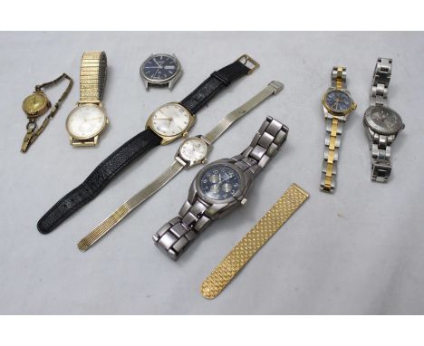 A ladies 9ct gold-cased cocktail watch together with eight various watches, in wooden Rotary watch box