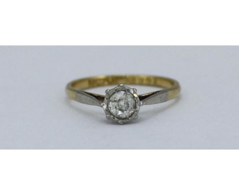 An 18ct yellow gold and platinum solitaire diamond ring, claw-set a Victorian cushion-cut diamond, estimated at approximately