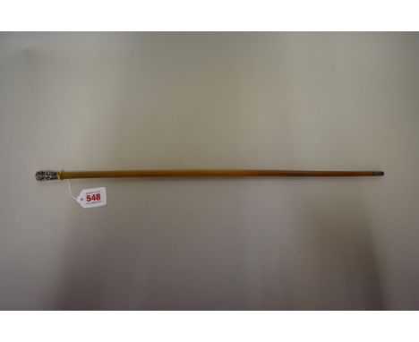 A Chinese silver mounted rhinoceros&nbsp;horn short cane or swagger stick, 58.6cm long, 75g. 