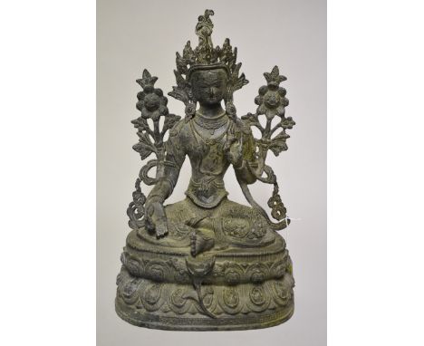 A large Sino-Tibetan bronze figure of Tara, probably 19th century, 38cm high. 
