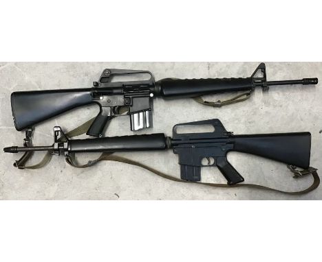 Two full size M16 Reproduction/Blank Firing Rifles, one has been converted to fire blank .22cal rounds (blocked barrel with d