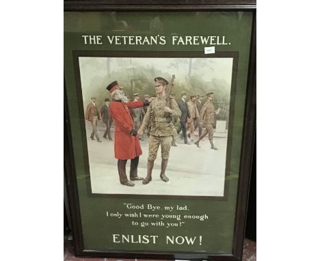 Original full size framed WW1 poster ‘Veterans Farewell’ By Frank Dadd in 1914, Published - Parliamentary&nbsp;Recruiting Com