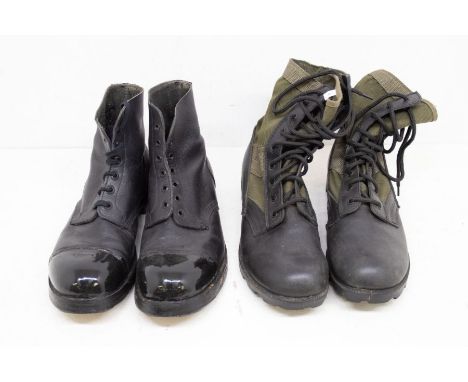 A pair of British Army Parade leather boots with metal stud fittings to sole, size 10, name inside to Woods, together with a 
