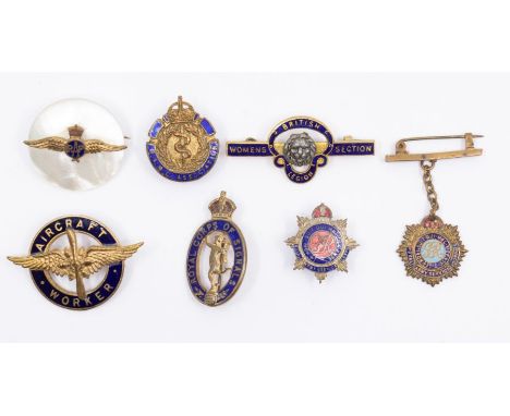 A collection of WWI and later enamel Association and Sweetheart badges/brooches, including a scarve WWI gilt metal and enamel