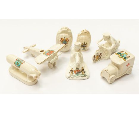 A collection of WWI interest crested china by various makers, including: a scarce Despatch Rider by Arcadian; a scarce monopl