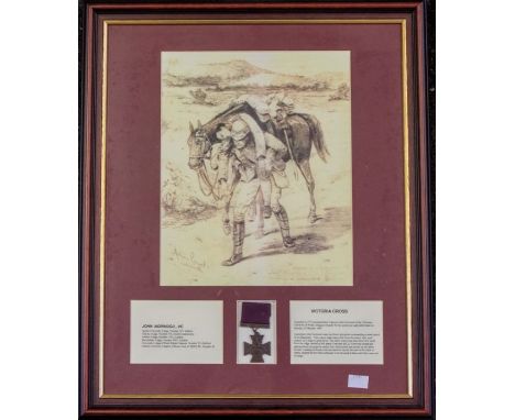 4 modern Victoria Cross interest framed and glazed pictures.2 contain reproduction VC medals along with details of their reci