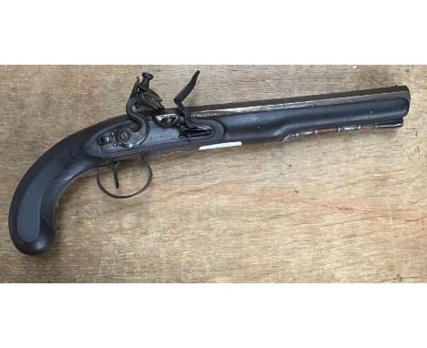 Well made late 18th - early 19th century flintlock gentleman’s travelling pistol or duelling pistol in 22bore by Dawes, overa