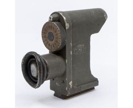 A Leitz WWI era ZF12 MG08 gun sight. Serial No. 10278. Field grey paint finish. Has original leather eye piece cover. General