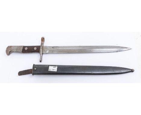 Swiss model 1918 bayonet, unfullered double edged blade marked Waffenfabrik Neuhausen, steel cross guard with muzzle ring - m