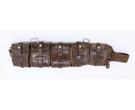 A Swedish WWI era leather Bandolier ammunition pouch, approx 44" length, faintly marked INF1Good condition normal service wea