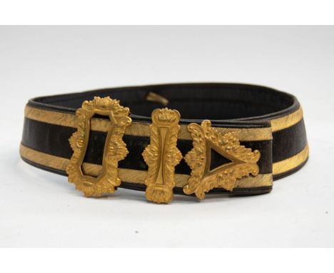 Late 19th Century British Army Officers leather cross belt (minus pouch) gold bullion thread stitching to the belt, and fitte