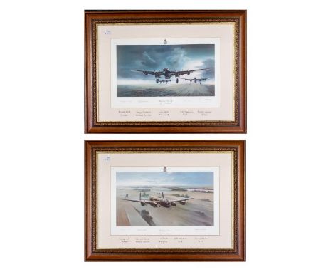 A good pair of limited edition framed and glazed colour prints, Dambuster Lancaster Bombers by Maurice Gardner, one titled Da