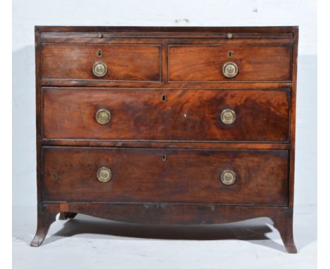 Late Georgian mahogany chest of drawers, rectangular top with cross-banding fitted with a brushing slide over two short and t