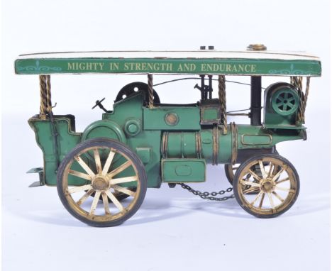 Scratch built model of a traction engine with canopy, 32cm.