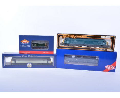 OO gauge railway locomotives, including Helgan class 128 DPU, Bachmann diesel shunter 31-361, along with Lima and Mainline en