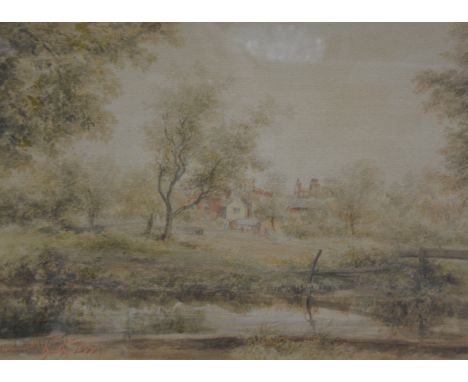 After Charles Dixon, Above Greenwich, colour lithograph, together with three late Victorian watercolours (4)