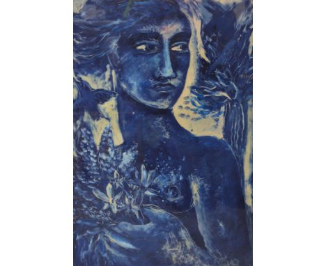 Angela Harding, Woman with flowers, dated '93, lithograph, 58 x 40cm. 