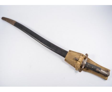 19th Century, British sword bayonet, recurved blade 57cm, leather scabbard, suede frog.