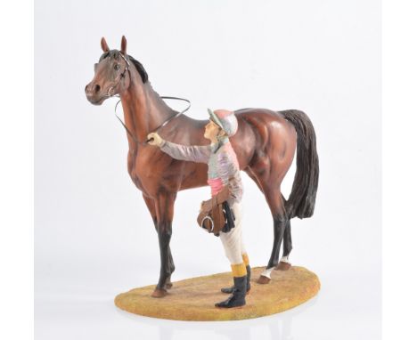 Horse and Jockey group, by David Geenty, 'In the Winners Enclosure' by the Hamilton Collection, together with two cow parade 