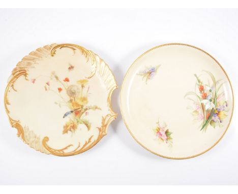 Royal Worcester cabinet plate, Rococo design, painted by Edwin Raby diameter 22cm, together with another Worcester cabinet pl