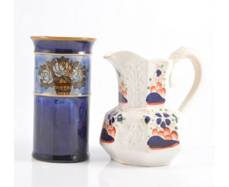 Selection of ceramics and glass, including Doulton Lambeth cylindrical vase and a Micori Japanese eggshell porcelain coffee s