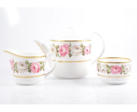 Royal Worcester,  'Royal Garden' pattern tea service for six, including teapot, milk and sugar, side plates and cake plate