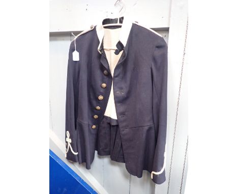 A BLACK EARLY 20TH CENTURY MILITARY JACKET, with label, 'Royal Army Clothing April 1913' with brass buttons embossed with a R