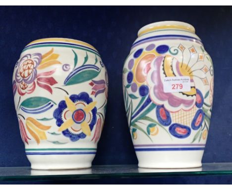TWO POOLE POTTERY TRADITIONALLY PAINTED VASES, both stamped, Poole England, 21cm high and 18cm high