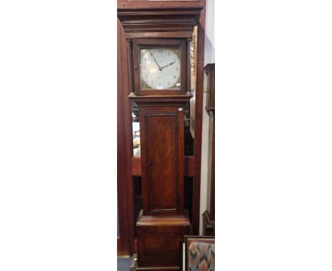 A 19TH CENTURY THIRTY HOUR MAHOGANY LONGCASE CLOCK, with 28 cm painted dial 'BOURNE, RYE', 191cm high