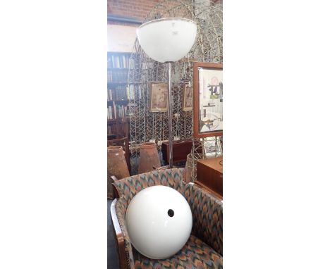 VETRI MURANO: AN ITALIAN CHROME AND WHITE MARBLE STANDARD LAMP with a white Murano glass up-lighter shade, and a spare shade