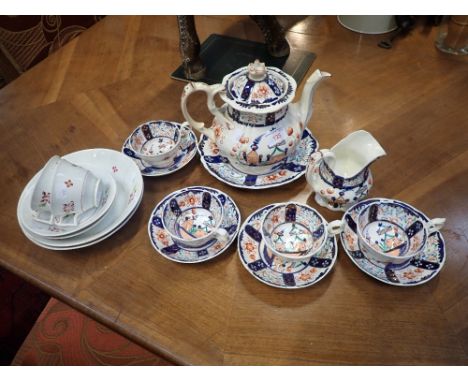 A 19TH CENTURY 'GAUDY WELSH' PART TEA SERVICE, and some London shaped cups and saucers, circa early 19th century