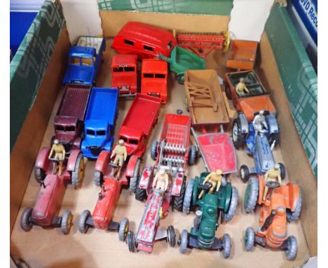 DINKY TOYS; A COLLECTION OF 1950S AND SIMILAR TRACTORS, An Austin truck and others, some restored