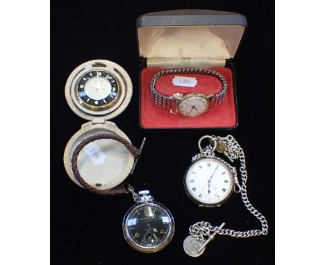 A SILVER POCKET WATCH with silver chain, a Vintage Timex Gent's watch and similar