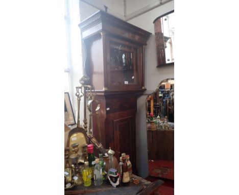 A 19TH CENTURY MAHOGANY AND OAK LONGCASE CLOCK CASE (ONLY), 194cm high (to fit a 30cm dial, adapted for 26cm)