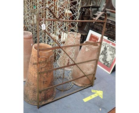 A VICTORIAN WROUGHT IRON BARRED AND BRACED GARDEN GATE, with scrolled top and latch, 92 cm wide (plus hinge rings) x 92 cm hi