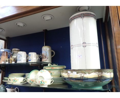AN EARLY 20TH CENTURY GERMAN CERAMIC CYLINDER STICK STAND (examine), a collection of 1930s Minton's dinner china and a Doulto