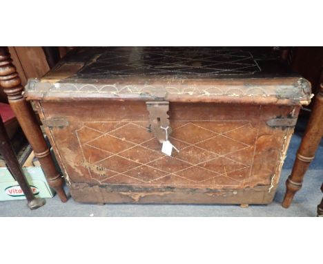 A 19TH CENTURY LEATHER TRUNK