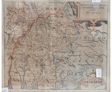 After Christopher Saxton (British 1540-1610) and William Kipp (act.1588-1635) A 17th Century map of Westmorland based on the 