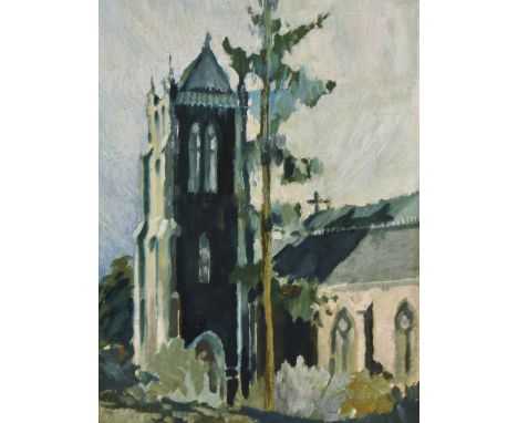 Artist unknown, two impressionist oil on boards, church and woodland scenes, indistinctly signed to woodland scene lower righ