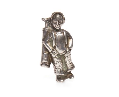 SMALL BRASS CAR MASCOTin the form of a golf caddy after J. Hassell, on marble base, 11 cm high overall also a vintage chrome 