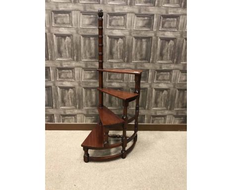 SET OF FOUR TREAD LIBRARY STEPS OF REGENCY DESIGNwith a turned, ringed handrail topped with a pineapple finial, approximately