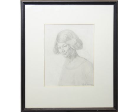 * ROBIN  WALLACE (BRITISH 1897 - 1952),PORTRAIT OF A GIRLpencil on paper, signed and dated 192331cm x 25cmMounted, framed and
