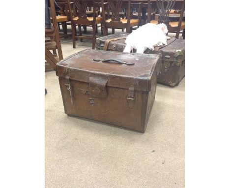 DREW AND SONS LEATHER STEAMER TRUNK rectangular form, with heavy leather straps (some damage), lock, lined in linen, 41cm hig