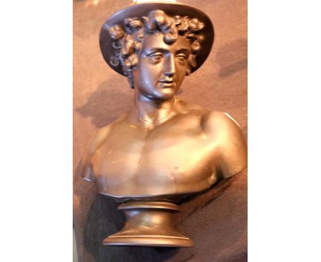 Wedgwood black basalt Hermes A/F, H: 23 cm. Not available for in-house P&PCondition Report: Has been heavily restored, please