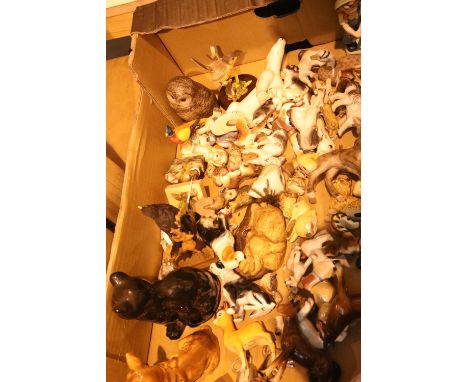Box of mixed ceramic animals, birds, horses, dogs etc. Not available for in-house P&amp;P 