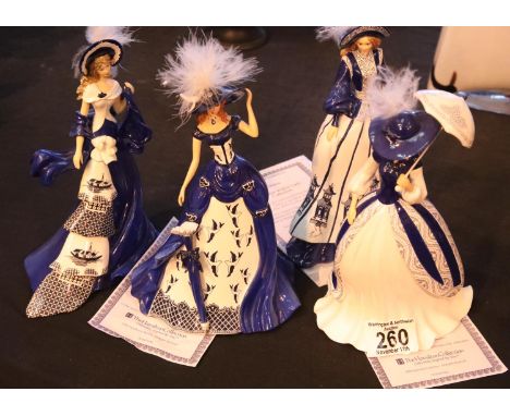 Four ceramic figurines, From the Blue Willow Lady collection. Not available for in-house P&amp;P 