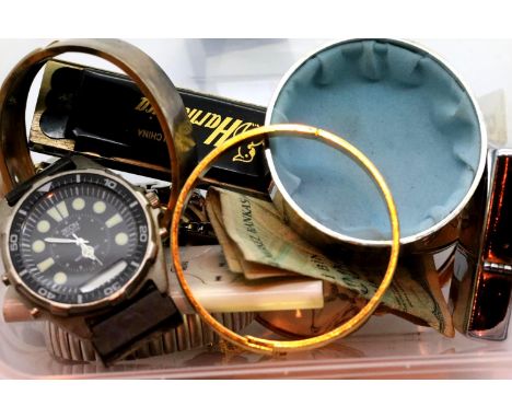 Selection of mixed items including costume bangles, ladies and gents watches (some without straps) harmonica, iPod etc. P&amp