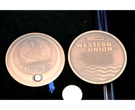 Two boxed limited edition Western Union table medals. P&amp;P Group 1 (£14+VAT for the first lot and £1+VAT for subsequent lo