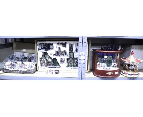Two shelves of Christmas decorations. Not available for in-house P&PCondition Report: All electrical items in this lot have b