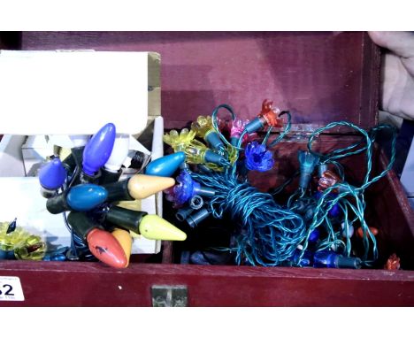 Wooden carrying box of vintage Christmas fairy lights. Not available for in-house P&PCondition Report: All electrical items i